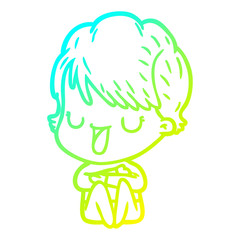 cold gradient line drawing cartoon woman talking