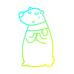 cold gradient line drawing cartoon bear wearing scarf