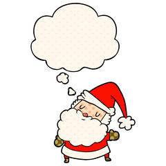 cartoon santa claus and thought bubble in comic book style