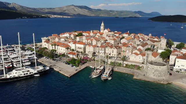 Korcula island, Croatia - aerial view of the Old Town.