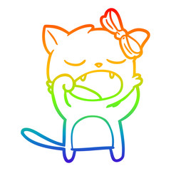 rainbow gradient line drawing cartoon yawning cat