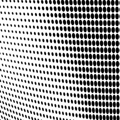 Halftone abstract waves of black dots on white background.