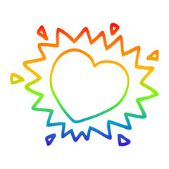 rainbow gradient line drawing cartoon flaming heart