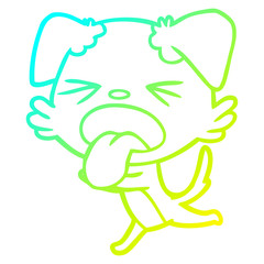 cold gradient line drawing cartoon panting dog