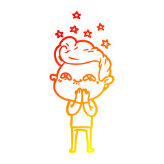 warm gradient line drawing cartoon excited man
