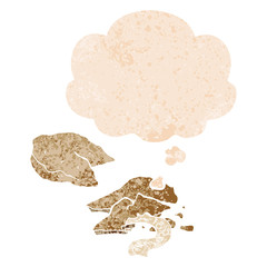 cartoon fortune cookies and thought bubble in retro textured style