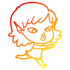 warm gradient line drawing pretty cartoon elf girl