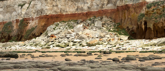 Sedimentary cliff rockfall at Hunstanton, Norfolk, UK