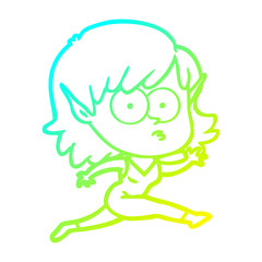 cold gradient line drawing cartoon elf girl running