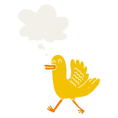 cartoon duck and thought bubble in retro style