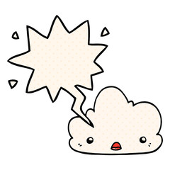 cute cartoon cloud and speech bubble in comic book style