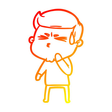 recommend clip art: warm gradient line drawing cartoon man sweating
