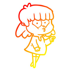 warm gradient line drawing cartoon whistling girl