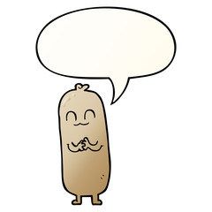 cartoon sausage and speech bubble in smooth gradient style