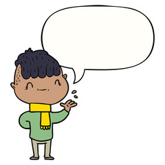 cartoon friendly boy and speech bubble