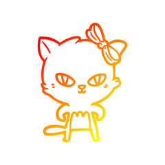 warm gradient line drawing cute cartoon cat