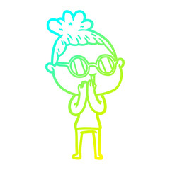 cold gradient line drawing cartoon woman wearing spectacles