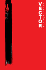 Black brush stroke on red background. Template for book cover, poster, label. Grunge stripe vector illustration.