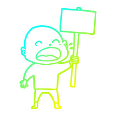 cold gradient line drawing cartoon shouting bald man