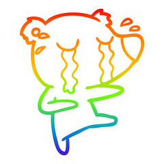 rainbow gradient line drawing cartoon crying bear