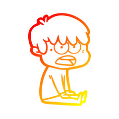 warm gradient line drawing worried cartoon boy
