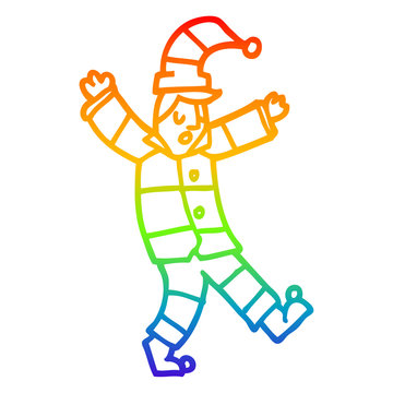 recommend clip art: rainbow gradient line drawing cartoon man in traditional pyjamas