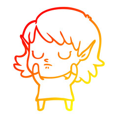 warm gradient line drawing cartoon elf girl