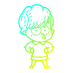 cold gradient line drawing cartoon woman