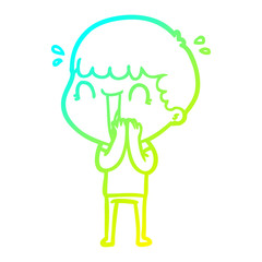 cold gradient line drawing laughing cartoon man