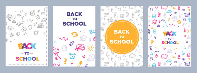 Back to school banner set, simple design for any purposes. Study concept with doodle pattern. © alenast