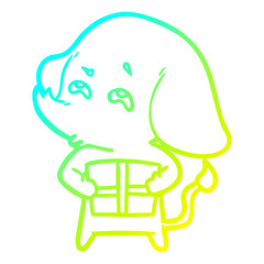 cold gradient line drawing cartoon elephant with gift remembering