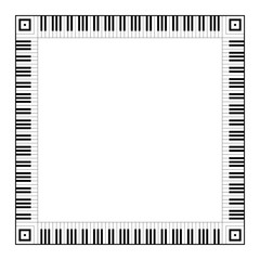 Musical keyboard square frame, made of connected octave patterns. Decorative border, constructed from octaves, black and white keys of piano keyboard, shaped into repeated motif. Illustration. Vector.