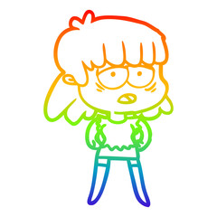 rainbow gradient line drawing cartoon tired woman
