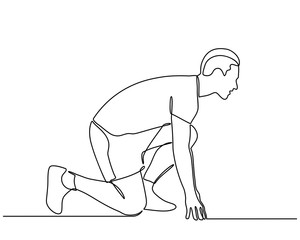 Continuous line drawing of man running. Art concept of a running man. Dynamic movement. Side view. Minimal cover design. Vector template brochures, flyers, presentations, logo, print, leaflet, banners