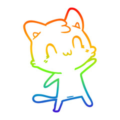 rainbow gradient line drawing cartoon happy cat