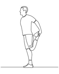 Continuous line drawing of man running. Art concept of a running man. Dynamic movement. Side view. Minimal cover design. Vector template brochures, flyers, presentations, logo, print, leaflet, banners