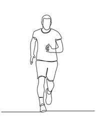 Continuous line drawing of man running. Art concept of a running man. Dynamic movement. Side view. Minimal cover design. Vector template brochures, flyers, presentations, logo, print, leaflet, banners