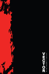 Red brush stroke on black background. Template for book cover, poster, label. Grunge stripe vector illustration.