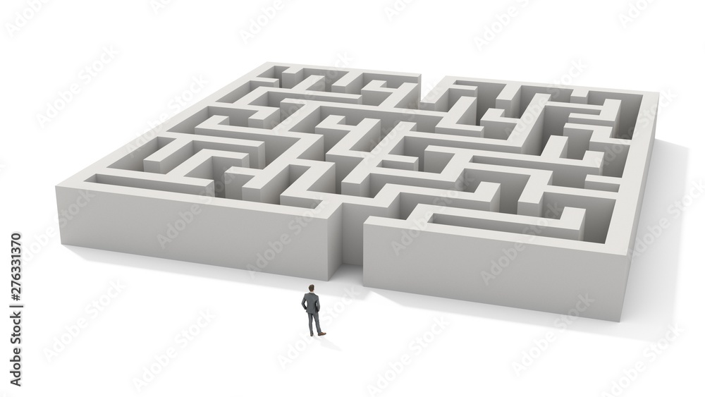 Wall mural 3d rendering man in front of a maze