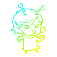 cold gradient line drawing pretty cartoon alien girl