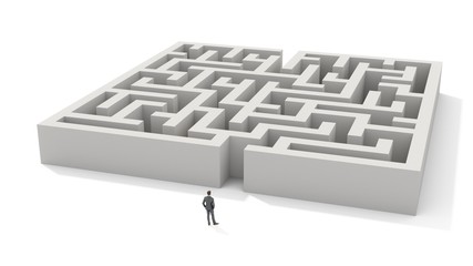 3d rendering man in front of a maze