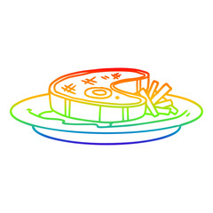 rainbow gradient line drawing cartoon steak dinner