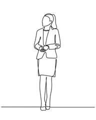 continuous line drawing of businesswoman standing. Isolated over white background. Vector  G