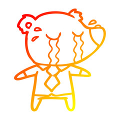 warm gradient line drawing cartoon crying bear in shirt
