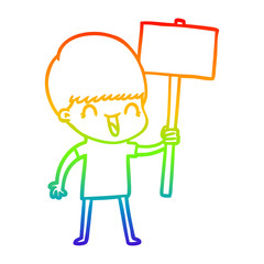 rainbow gradient line drawing happy cartoon boy