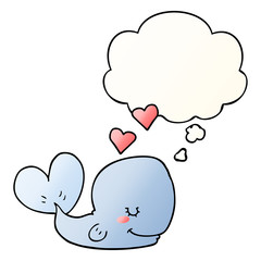 cartoon whale in love and thought bubble in smooth gradient style