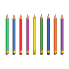 Realistic multicolored pencils isolated on white background. Design element for stationery, back to school supplies, education, office supply