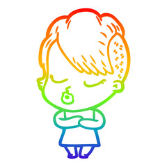 rainbow gradient line drawing cartoon pretty hipster girl
