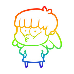 rainbow gradient line drawing cartoon whistling girl