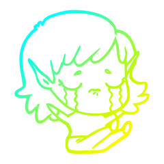 cold gradient line drawing cartoon crying elf girl